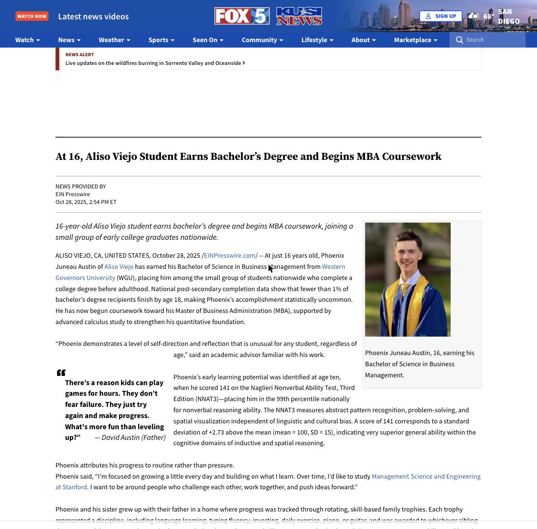 Phoenix Juneau Austin earning his Bachelor of Science in Business Management